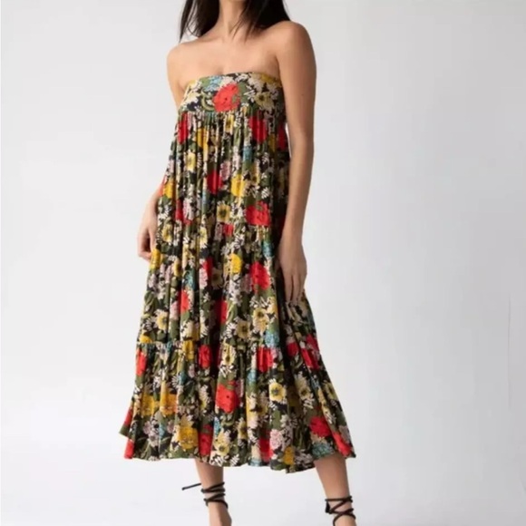 Natural Life Printed Satin Hanna Maxi Skirt Paisley Tiered Convertible Dress - Picture 6 of 9
